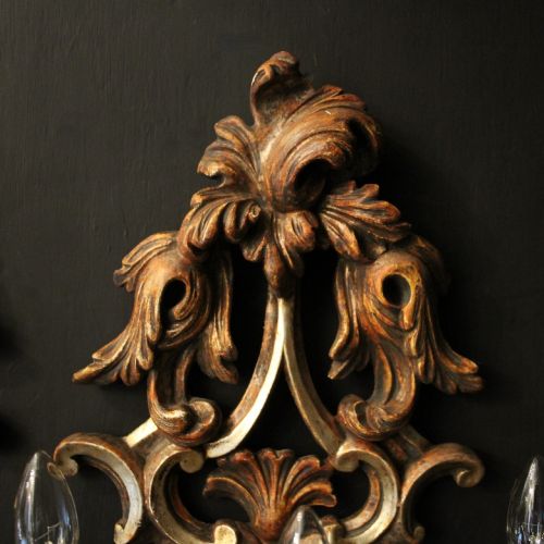 FLORENTINE PAIR GILTWOOD ANTIQUE WALL LIGHTS - ADDITIONAL PHOTO 4