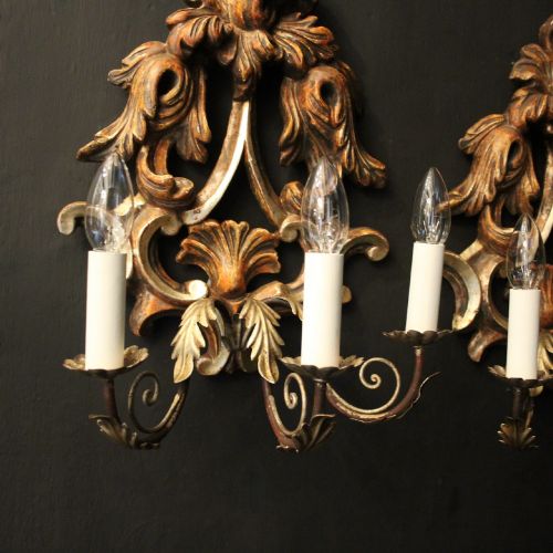 FLORENTINE PAIR GILTWOOD ANTIQUE WALL LIGHTS - ADDITIONAL PHOTO 5