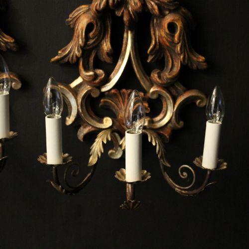 FLORENTINE PAIR GILTWOOD ANTIQUE WALL LIGHTS - ADDITIONAL PHOTO 8