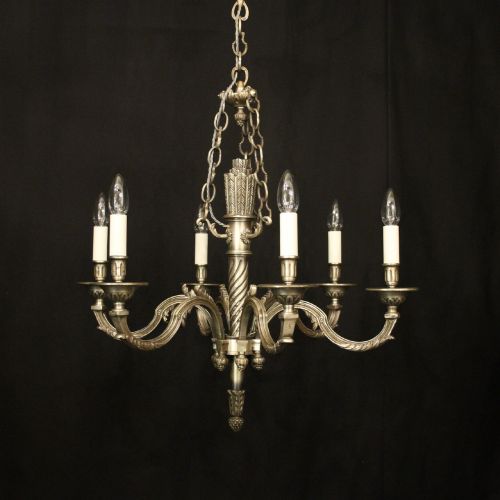 FRENCH SILVER GILDED BRONZE 6 LIGHT CHANDELIER
