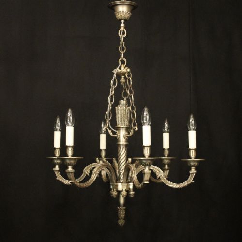 FRENCH SILVER GILDED BRONZE 6 LIGHT CHANDELIER - ADDITIONAL PHOTO 1