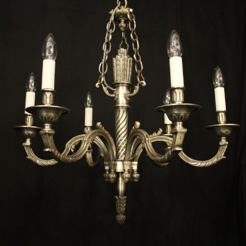 FRENCH SILVER GILDED BRONZE 6 LIGHT CHANDELIER - ADDITIONAL PHOTO 2