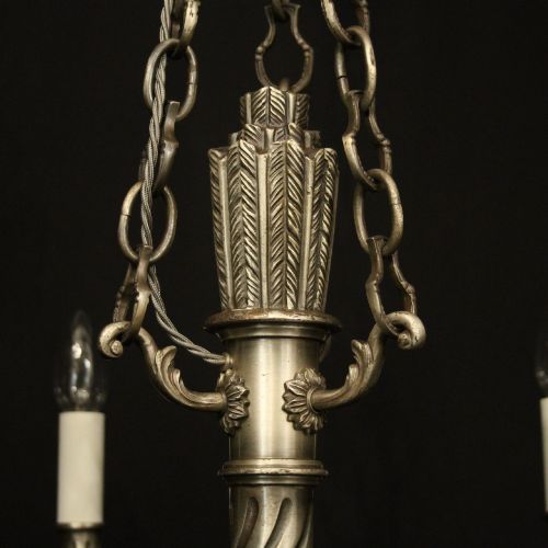 FRENCH SILVER GILDED BRONZE 6 LIGHT CHANDELIER - ADDITIONAL PHOTO 8