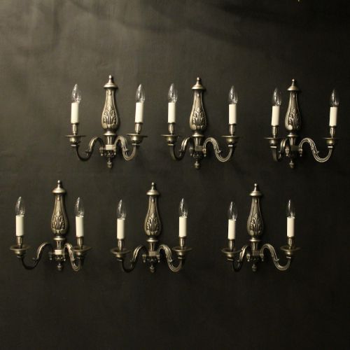 FRENCH SET OF 6 SILVER GILDED WALL LIGHTS