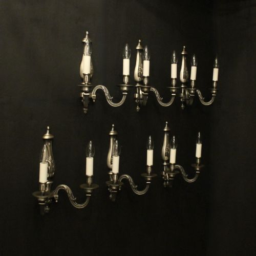 FRENCH SET OF 6 SILVER GILDED WALL LIGHTS - ADDITIONAL PHOTO 8