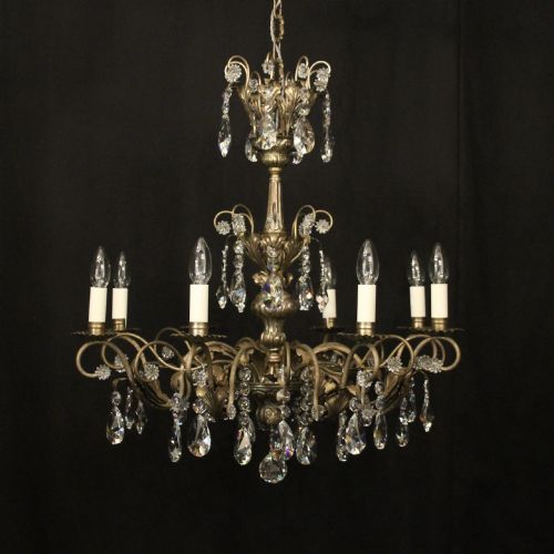 ITALIAN SILVER CRYSTAL GENOA 8 LIGHT CHANDELIER