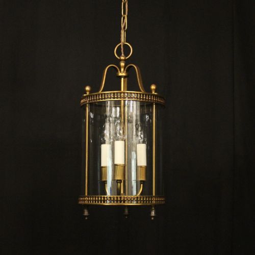 FRENCH GILDED TRIPLE LIGHT ANTIQUE HALL LANTERN