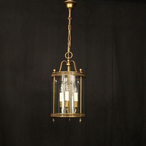 FRENCH GILDED TRIPLE LIGHT ANTIQUE HALL LANTERN - ADDITIONAL PHOTO 1
