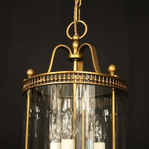 FRENCH GILDED TRIPLE LIGHT ANTIQUE HALL LANTERN - ADDITIONAL PHOTO 2