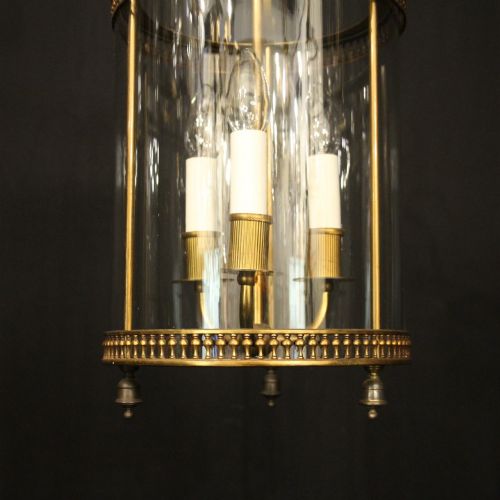 FRENCH GILDED TRIPLE LIGHT ANTIQUE HALL LANTERN - ADDITIONAL PHOTO 4