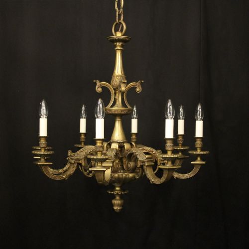 french gilded bronze 8 light antique chandelier - CATEGORY: ANTIQUE LIGHTING - DATED 19TH CENTURY