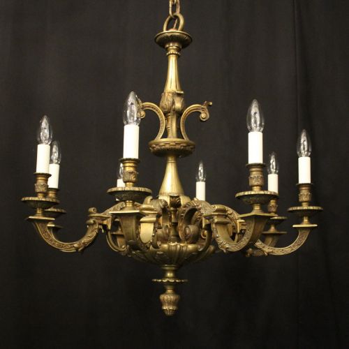 FRENCH GILDED BRONZE 8 LIGHT ANTIQUE CHANDELIER - ADDITIONAL PHOTO 1