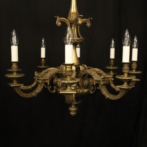 FRENCH GILDED BRONZE 8 LIGHT ANTIQUE CHANDELIER - ADDITIONAL PHOTO 2