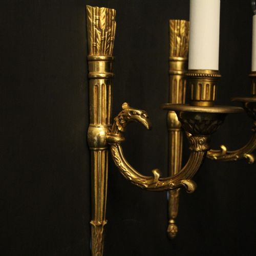 FRENCH PAIR OF GILDED EMPIRE WALL LIGHTS - ADDITIONAL PHOTO 3