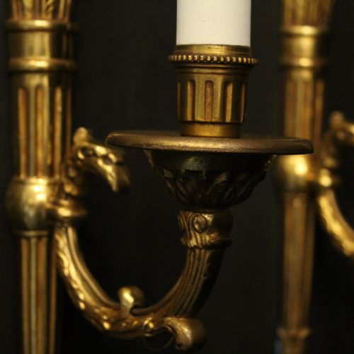 FRENCH PAIR OF GILDED EMPIRE WALL LIGHTS - ADDITIONAL PHOTO 5