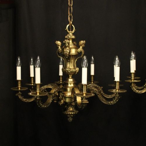 FRENCH PAIR BRONZE 8 LIGHT ANTIQUE CHANDELIERS - ADDITIONAL PHOTO 2
