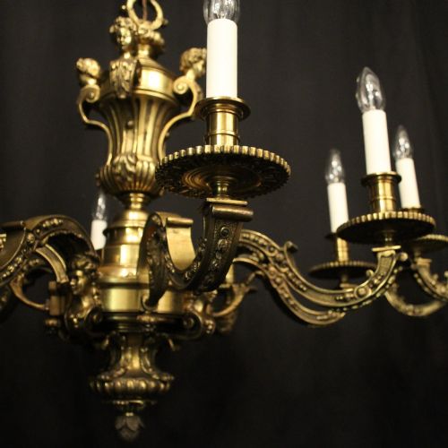 FRENCH PAIR BRONZE 8 LIGHT ANTIQUE CHANDELIERS - ADDITIONAL PHOTO 3