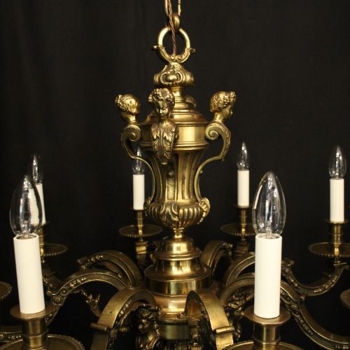 FRENCH PAIR BRONZE 8 LIGHT ANTIQUE CHANDELIERS - ADDITIONAL PHOTO 7