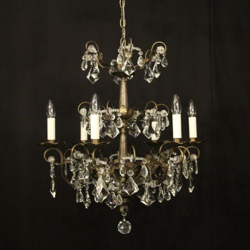 ITALIAN SILVER CRYSTAL GENOA 6 LIGHT CHANDELIER