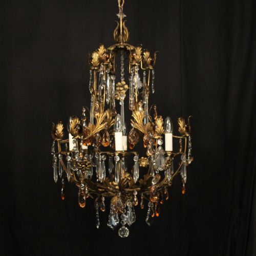 ITALIAN GILDED CRYSTAL FLORENTINE 6 LIGHT CHANDELIER