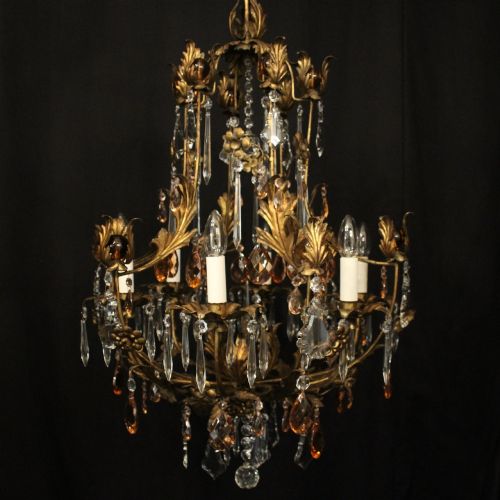ITALIAN GILDED CRYSTAL FLORENTINE 6 LIGHT CHANDELIER - ADDITIONAL PHOTO 1