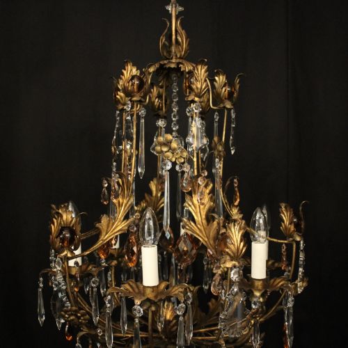 ITALIAN GILDED CRYSTAL FLORENTINE 6 LIGHT CHANDELIER - ADDITIONAL PHOTO 2