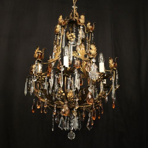 ITALIAN GILDED CRYSTAL FLORENTINE 6 LIGHT CHANDELIER - ADDITIONAL PHOTO 3