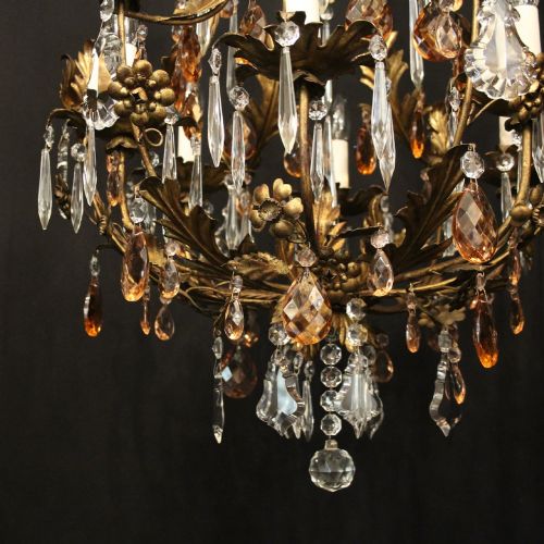 ITALIAN GILDED CRYSTAL FLORENTINE 6 LIGHT CHANDELIER - ADDITIONAL PHOTO 7