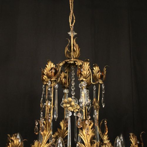 ITALIAN GILDED CRYSTAL FLORENTINE 6 LIGHT CHANDELIER - ADDITIONAL PHOTO 8