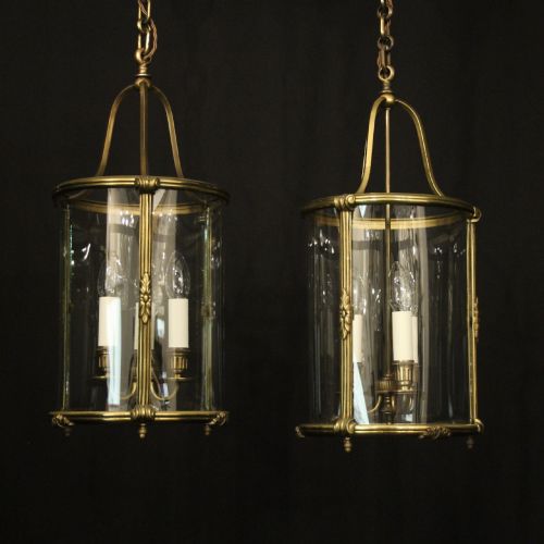 FRENCH PAIR GILDED BRONZE CONVEX ANTIQUE LANTERNS