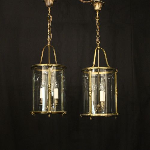 FRENCH PAIR GILDED BRONZE CONVEX ANTIQUE LANTERNS - ADDITIONAL PHOTO 1