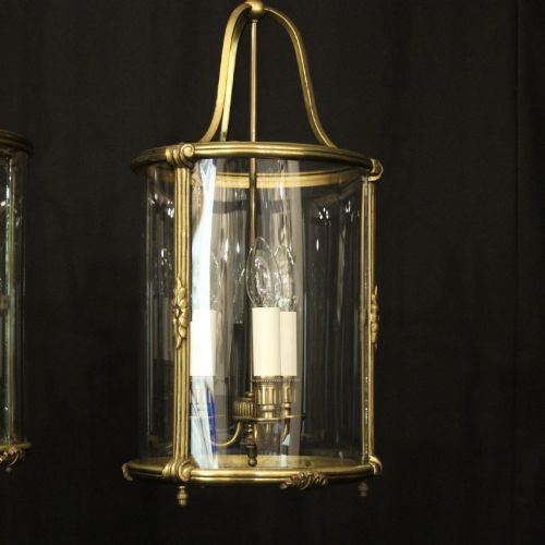FRENCH PAIR GILDED BRONZE CONVEX ANTIQUE LANTERNS - ADDITIONAL PHOTO 2