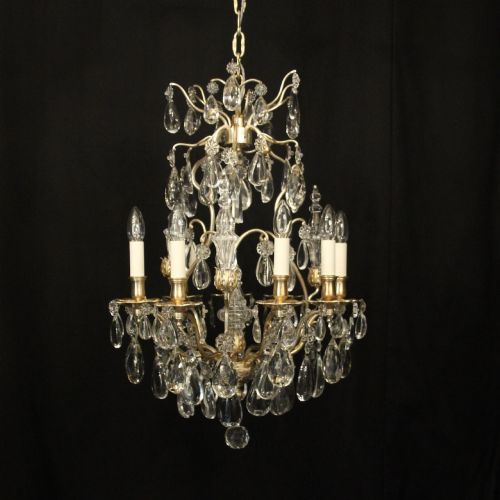 FRENCH SILVER GILDED CRYSTAL 9 LIGHT ANTIQUE CHANDELIER