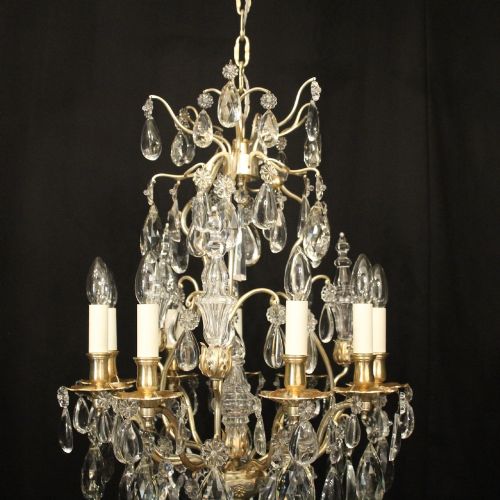 FRENCH SILVER GILDED CRYSTAL 9 LIGHT ANTIQUE CHANDELIER - ADDITIONAL PHOTO 2