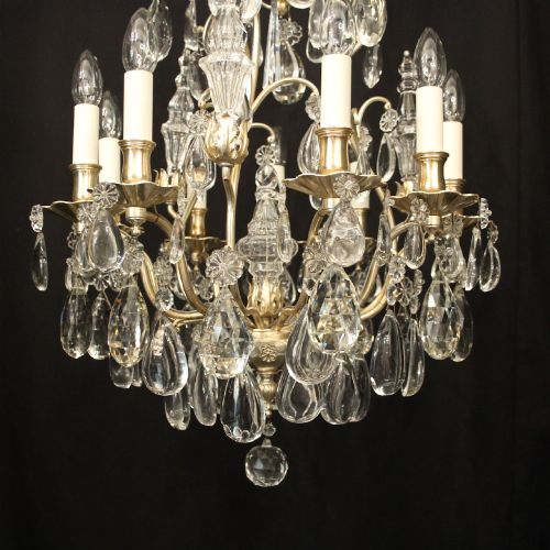 FRENCH SILVER GILDED CRYSTAL 9 LIGHT ANTIQUE CHANDELIER - ADDITIONAL PHOTO 3