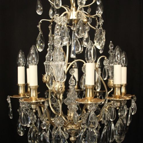 FRENCH SILVER GILDED CRYSTAL 9 LIGHT ANTIQUE CHANDELIER - ADDITIONAL PHOTO 5