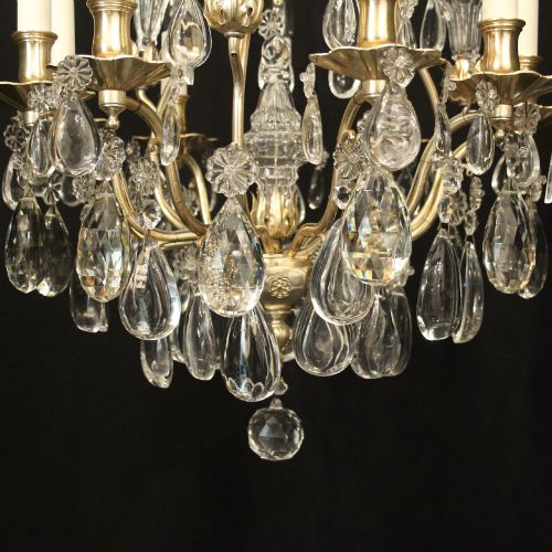 FRENCH SILVER GILDED CRYSTAL 9 LIGHT ANTIQUE CHANDELIER - ADDITIONAL PHOTO 7