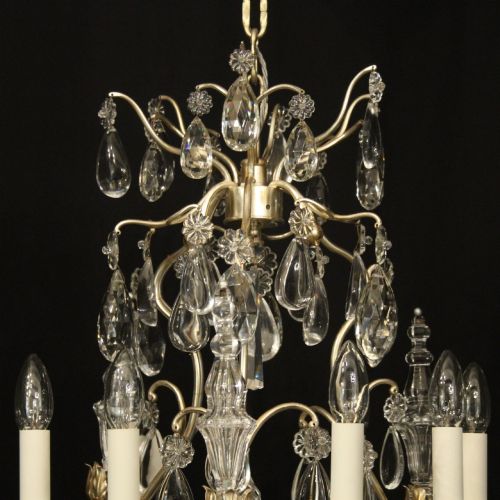 FRENCH SILVER GILDED CRYSTAL 9 LIGHT ANTIQUE CHANDELIER - ADDITIONAL PHOTO 8