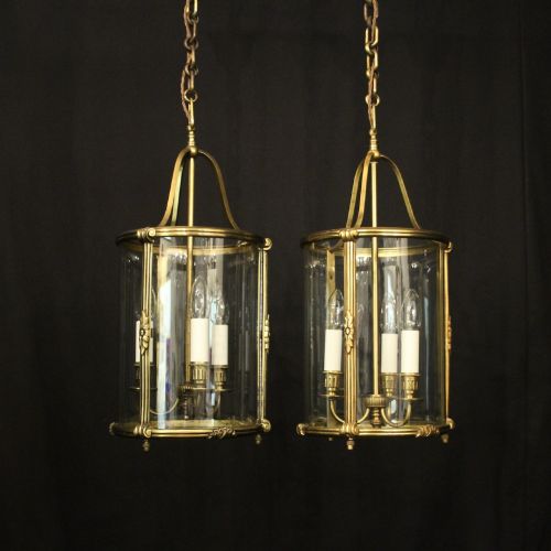 FRENCH PAIR GILDED BRONZE CONVEX ANTIQUE LANTERNS