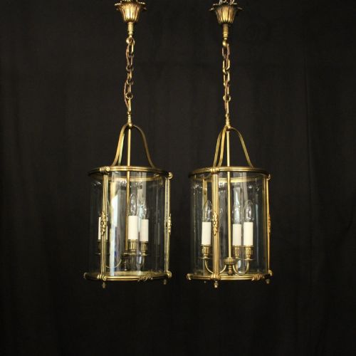 FRENCH PAIR GILDED BRONZE CONVEX ANTIQUE LANTERNS - ADDITIONAL PHOTO 1