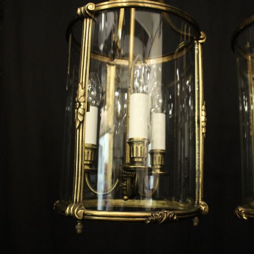 FRENCH PAIR GILDED BRONZE CONVEX ANTIQUE LANTERNS - ADDITIONAL PHOTO 5