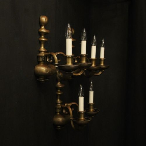 ENGLISH SET OF THREE BRONZE ANTIQUE WALL LIGHTS - ADDITIONAL PHOTO 8