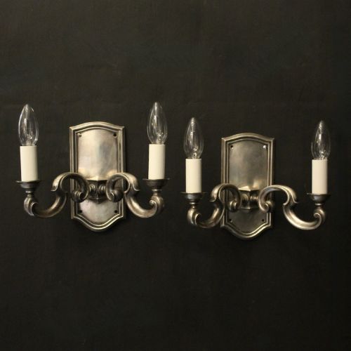 ENGLISH PAIR OF SILVER PLATED ANTIQUE WALL LIGHTS