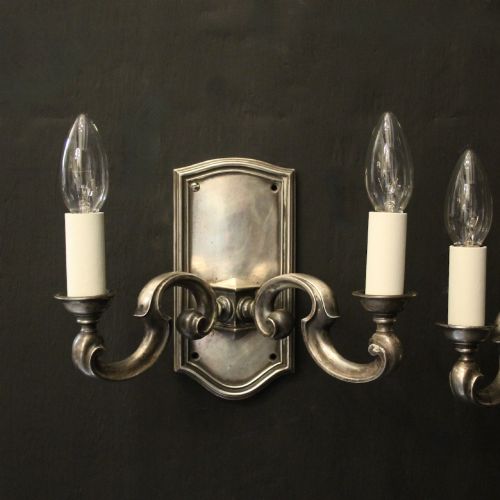 ENGLISH PAIR OF SILVER PLATED ANTIQUE WALL LIGHTS - ADDITIONAL PHOTO 1