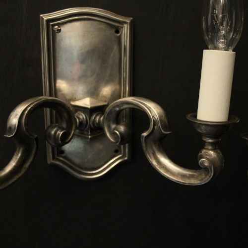 ENGLISH PAIR OF SILVER PLATED ANTIQUE WALL LIGHTS - ADDITIONAL PHOTO 4