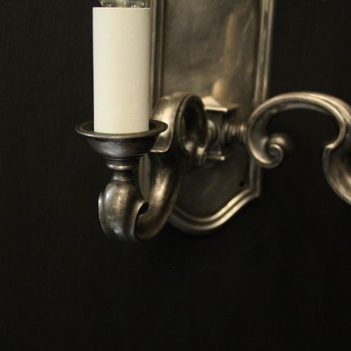 ENGLISH PAIR OF SILVER PLATED ANTIQUE WALL LIGHTS - ADDITIONAL PHOTO 5