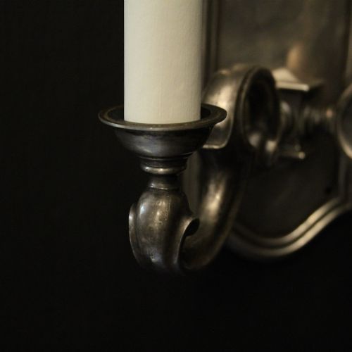 ENGLISH PAIR OF SILVER PLATED ANTIQUE WALL LIGHTS - ADDITIONAL PHOTO 6