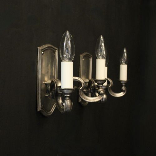 ENGLISH PAIR OF SILVER PLATED ANTIQUE WALL LIGHTS - ADDITIONAL PHOTO 9