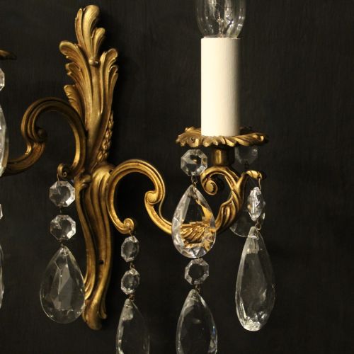 FRENCH PAIR OF CRYSTAL TWIN ARM ANTIQUE WALL LIGHTS - ADDITIONAL PHOTO 4