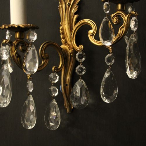 FRENCH PAIR OF CRYSTAL TWIN ARM ANTIQUE WALL LIGHTS - ADDITIONAL PHOTO 5